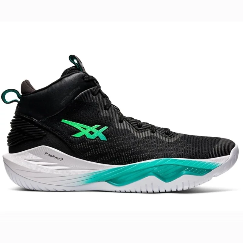 کفش کتونی ساق بلند والیبال بسکتبال اسیکس مدل نوا سورج سورژ asics NOVA SURGE  کیفیت های کپی  ویتنام رنگ مشکی سبز