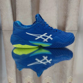 کفش تنیس خاکی اسیکس Asics tennis Court FF3 Novak CLAY- رنگ آبی فسفری سفید کیفیت اورجینال سفارش اسیا نواک جوکوویچ