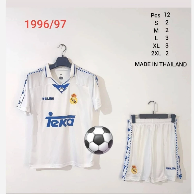 کیت تیشرت با شورت هواداری تیم رئال مادرید 1996 1997 نوستالوژی اصلی خانگی رنگ سفید تایلندی A++