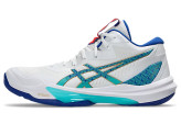 کتونی والیبال هندبال بسکتبال اسیکس اسکای الیت 3 مسترکوالیتی ویتنام asics sky elite ff mt3 رنگ سفید فیروزه ای سورمه ای