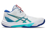 کتونی والیبال هندبال بسکتبال اسیکس اسکای الیت 3 مسترکوالیتی ویتنام asics sky elite ff mt3 رنگ سفید فیروزه ای سورمه ای