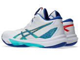 کتونی والیبال هندبال بسکتبال اسیکس اسکای الیت 3 مسترکوالیتی ویتنام asics sky elite ff mt3 رنگ سفید فیروزه ای سورمه ای