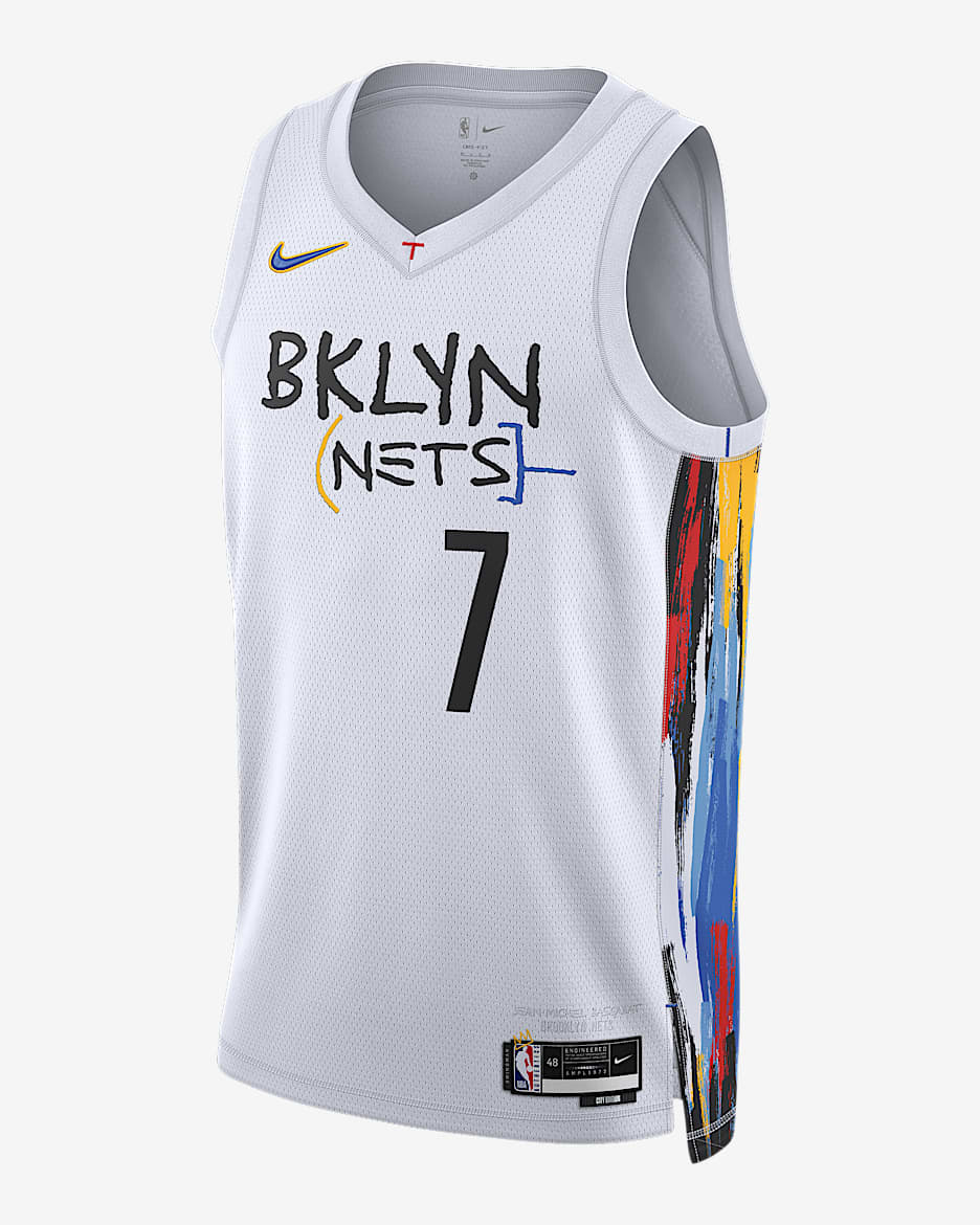 رکابی لباس بسکتبالی تیم بروکلین نتس سفید کوین دورانت ۷ NBA ست بسکتبالی رنگ سفید مشکی تایلندی کلاس A++ کپی