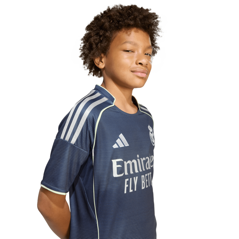 کیت دوم وتیشرت با شورت هواداری تیم رئال مادرید ۲۰۲۶ رنگ سورمه ای تایلندی کلاس A++ kit Real madrid 2026 بچه گانه