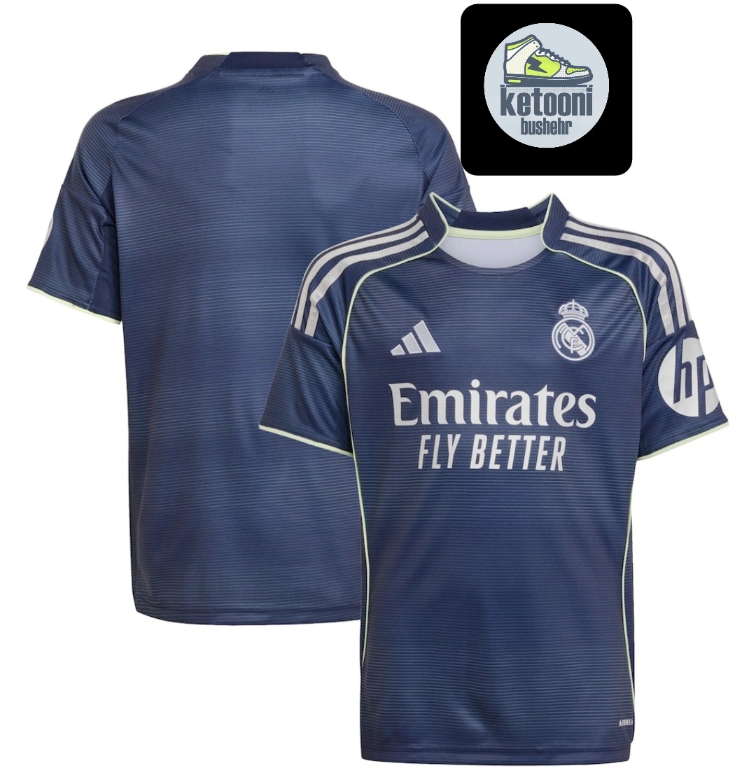 کیت دوم وتیشرت با شورت هواداری تیم رئال مادرید ۲۰۲۶ رنگ سورمه ای تایلندی کلاس A++ kit Real madrid 2026 بزرگسال