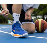 کفش کتونی ساق بلند والیبال بسکتبال اسیکس مدل نوا سورج سورژ asics NOVA SURGE 2023 کیفیت مستر کوالیتی ویتنام رنگ آبی نارنجی ترکیبی