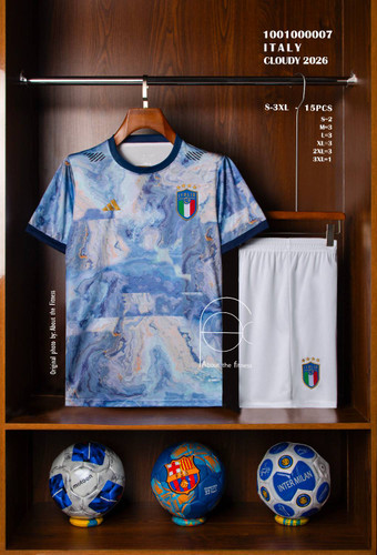 کیت یا تیشرت لباس با شورت هواداری طرح ابری تیم ملی ایتالیا۲۰۲۶ رنگ ابری آدیداسkit football Italian 2026