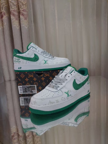 کتونی نایک ایرفورس 1 سفید سبز Louisevitton Air Force 1 Low NAI-KE Green