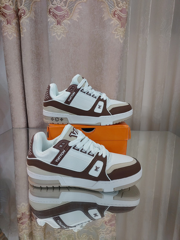 کتونی لویی ویتون ترینر مستر سفیدقهوه ای Louis Vuitton LV Trainer