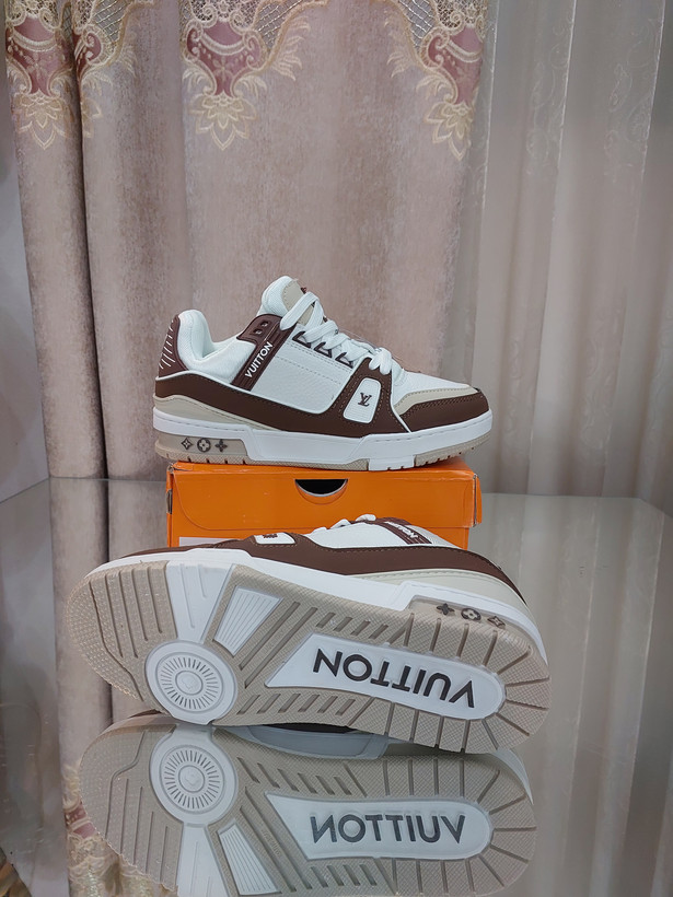 کتونی لویی ویتون ترینر مستر سفیدقهوه ای Louis Vuitton LV Trainer