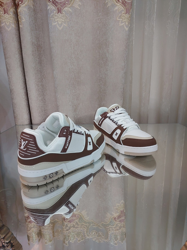 کتونی لویی ویتون ترینر مستر سفیدقهوه ای Louis Vuitton LV Trainer