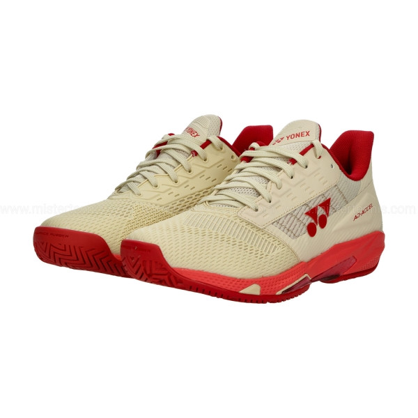 کفش بدمینتون و تنیس و پدل یونکس Yonex Women's and Men's Power Cushion Ad-Accel Sunset Red رنگ کرم قرمز لوگو قرمز