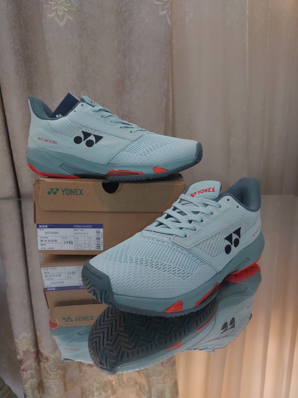 کفش بدمینتون و تنیس یونکس Yonex Women's and Men's Power Cushion Ad-Accel Sunset Red رنگ ابی آسمانی قرمز