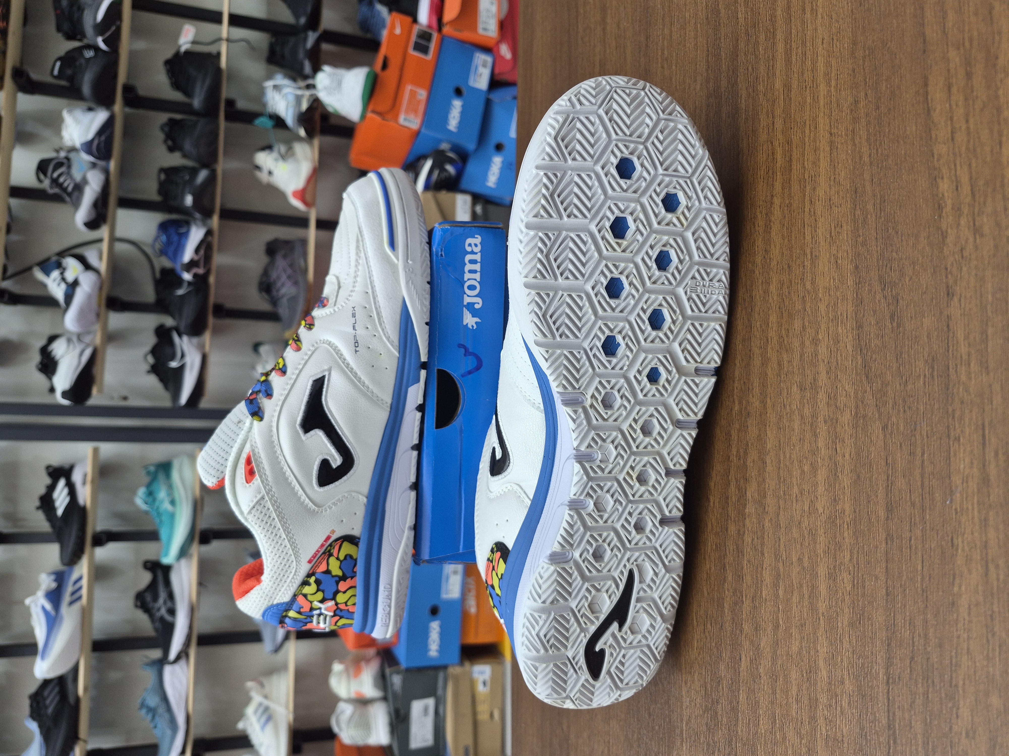 کفش فوتسال جوما تاپ فلکس سایز 40تا 45 JoFutsal shoes Top Flex Rebound 22 indoor white blue