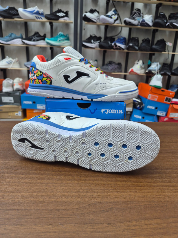 کفش فوتسال جوما تاپ فلکس سایز 40تا 45 JoFutsal shoes Top Flex Rebound 22 indoor white blue